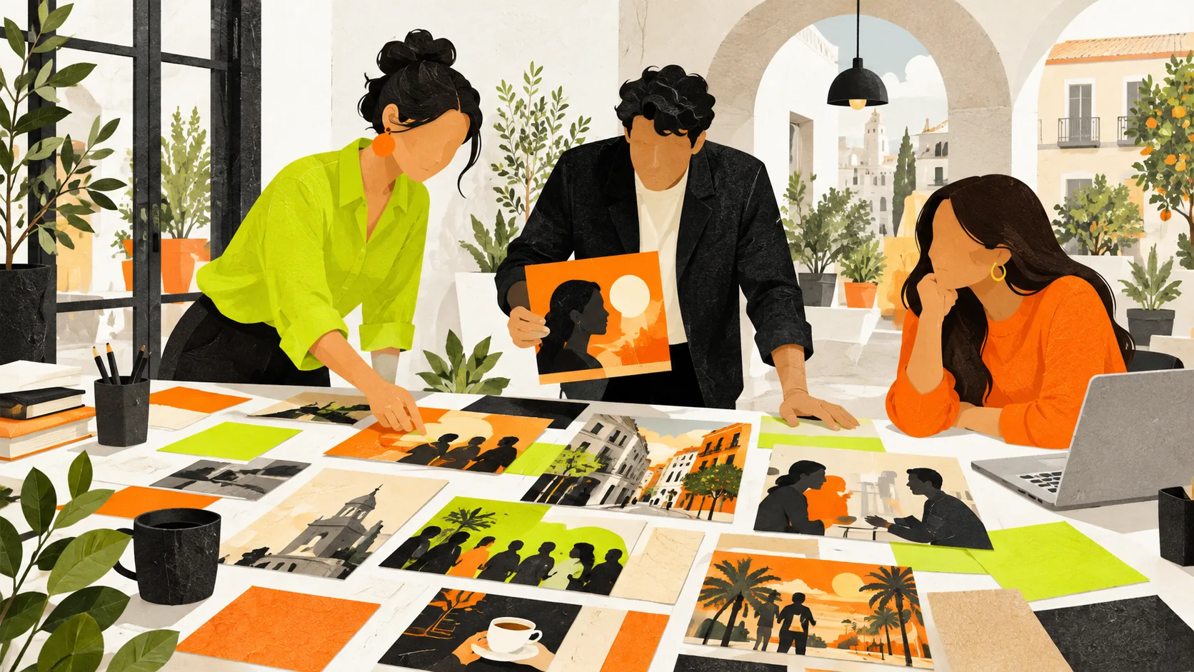 A creative team in Spain reviews regional audience references for a campaign