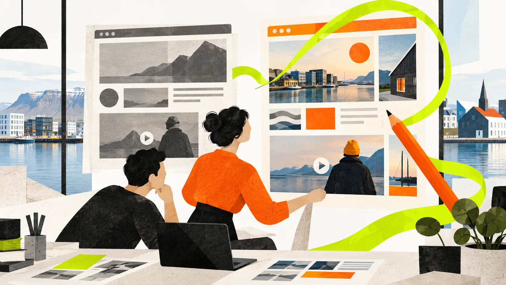 Editors review Icelandic and English website concepts for audience clarity