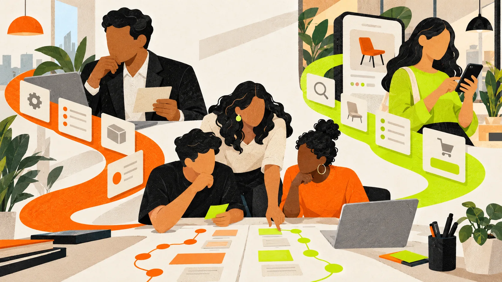 A Mexican team compares business and consumer journeys for a marketing project
