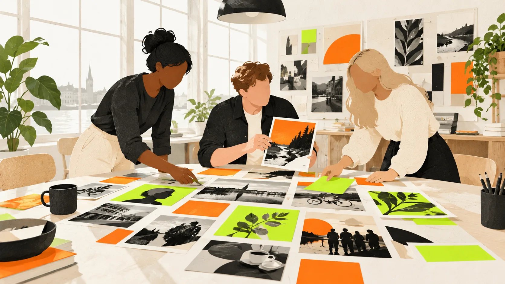 A creative team in Sweden reviews different cultural references for a campaign