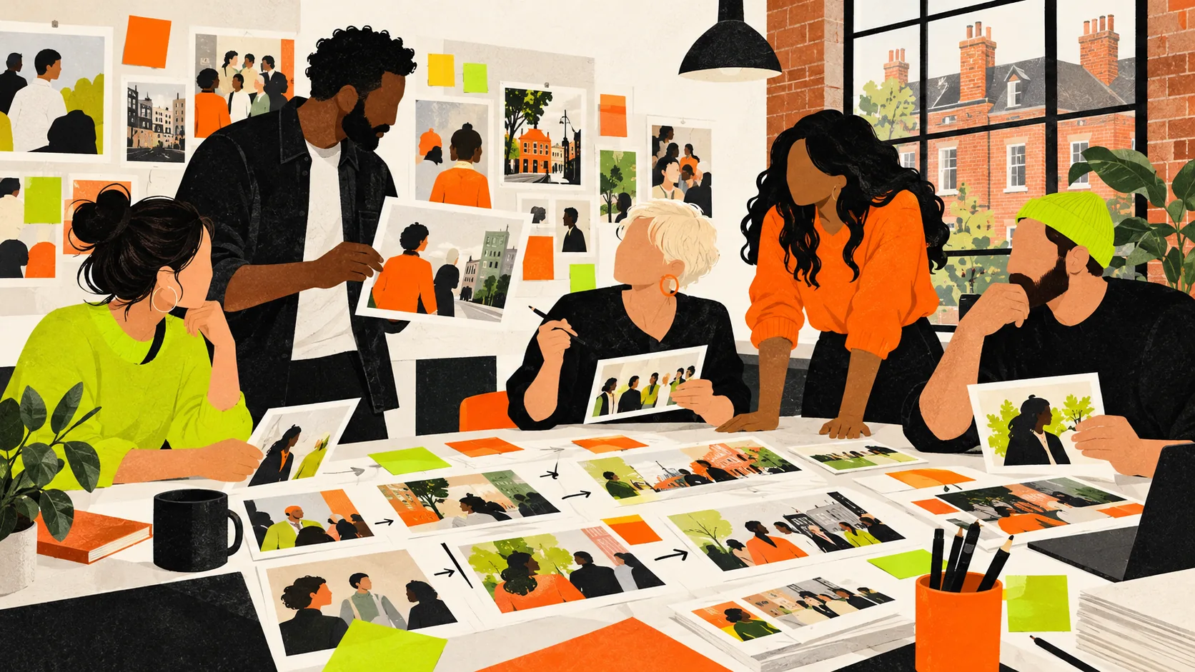 A UK campaign team reviews customer feedback and revises its storyboards