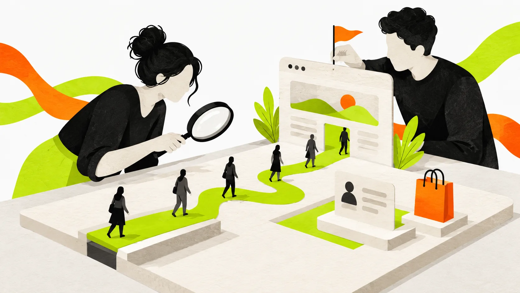Two marketers review visitors following a website path toward a business goal